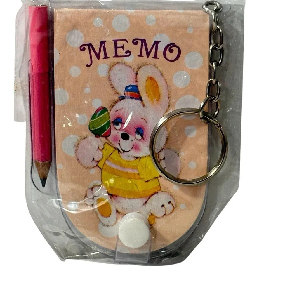 1990s Bunny Keychain Memo Pad Notebook‎ with Pencil NOS Retro Vintage Easter